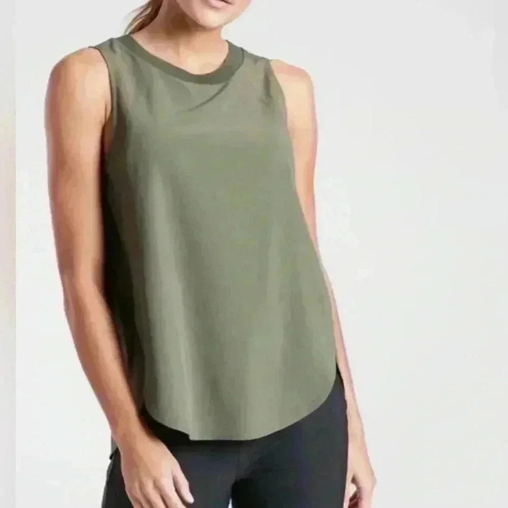 ATHLETA Zephyr Tank Top Laurel Olive Green | Size XXS, Crew Neck, Relaxed Fit